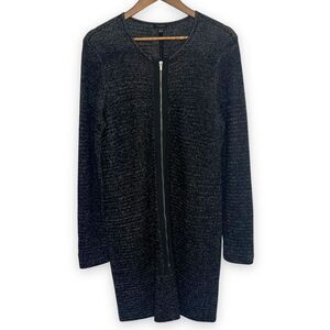 Talbots Black White‎ Tweed Full Double Zip Long Cardigan Sweater Jacket Medium